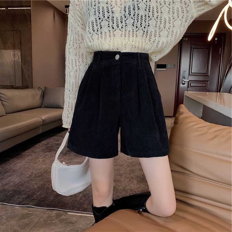 Women Wide Leg Corduroy High Waist Shorts