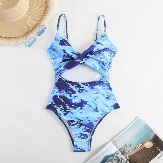 New Tie Dye One Piece Blue Swimsuit