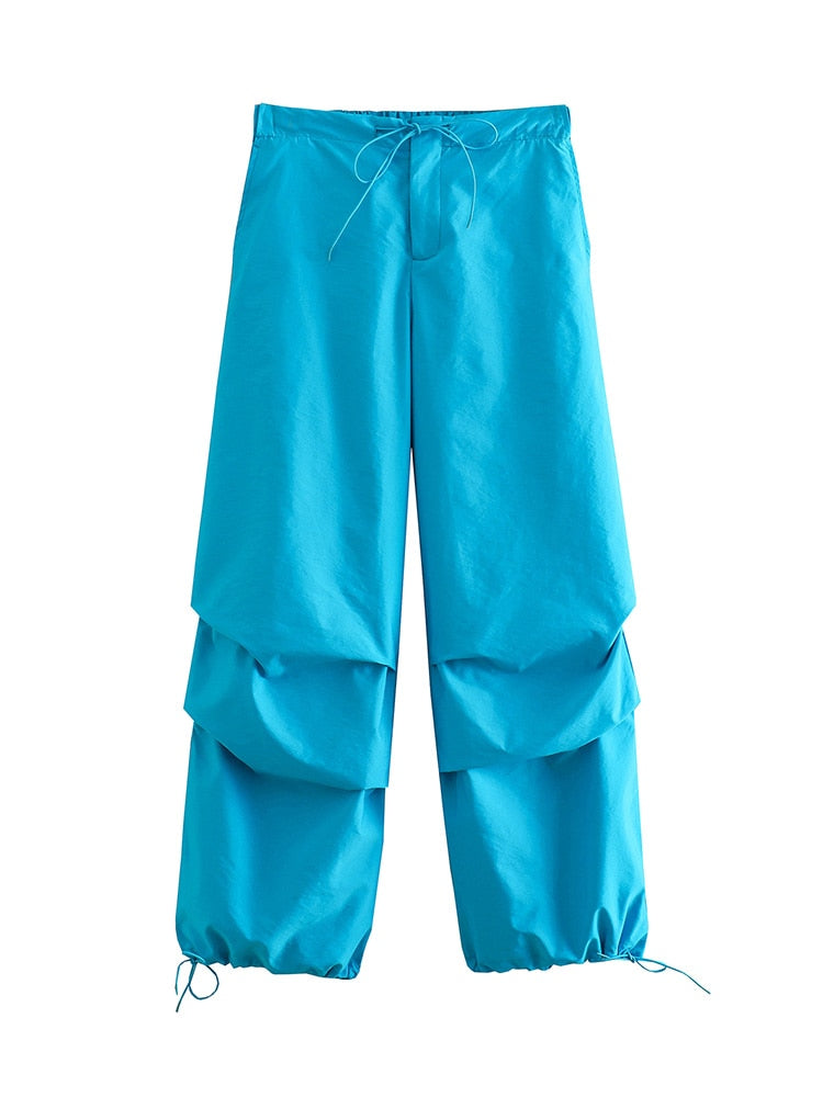 Women Fashion Parachute Cargo Pants SkyBlue