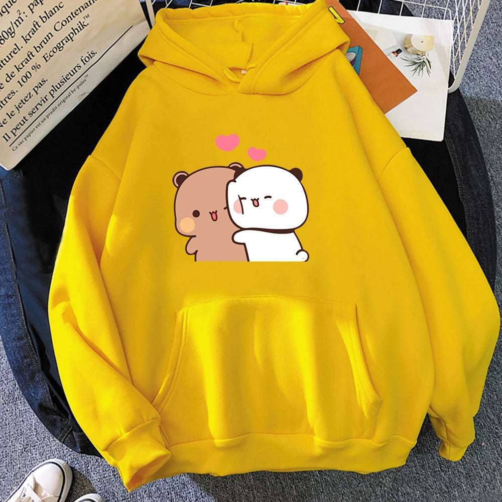 Cartoon Panda Women Hoodie Sweatshirt yellow