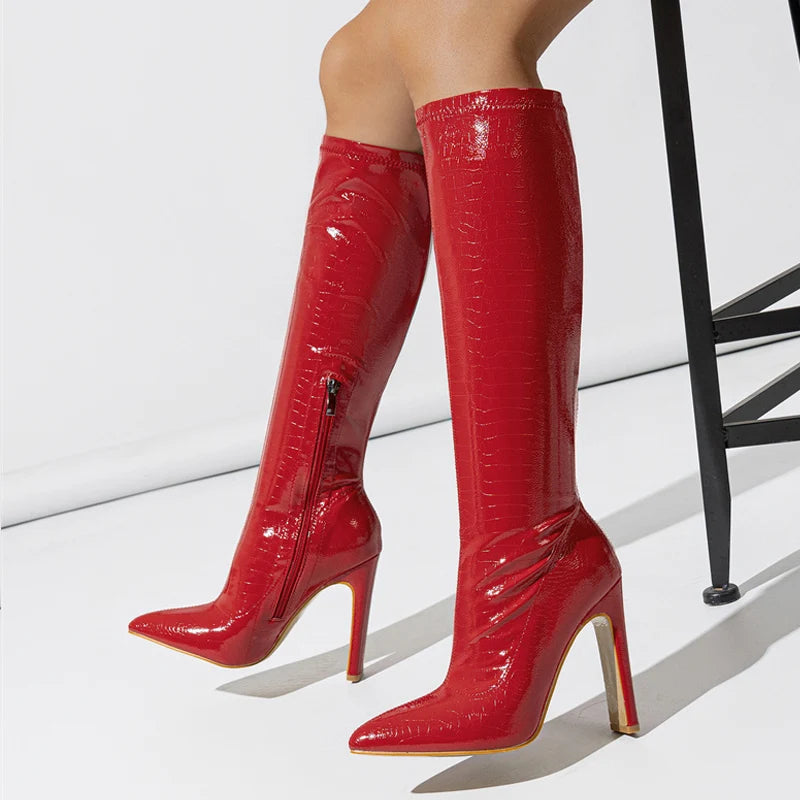 New Pointed Toe Zip Knee Elegant High Boots