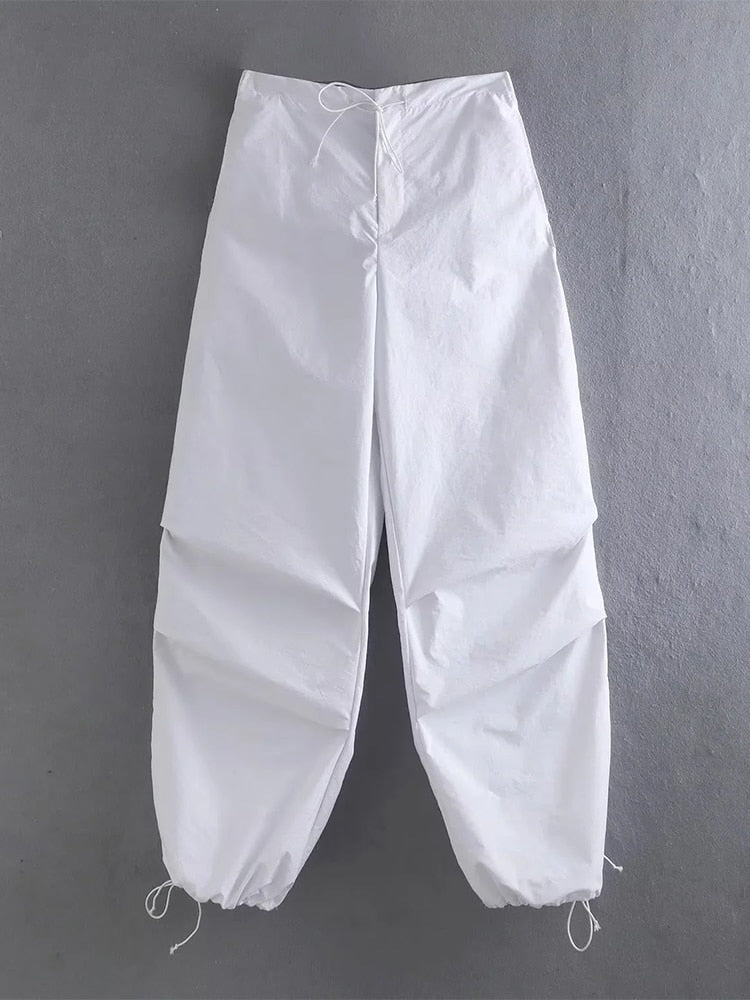 Women Fashion Parachute Cargo Pants White