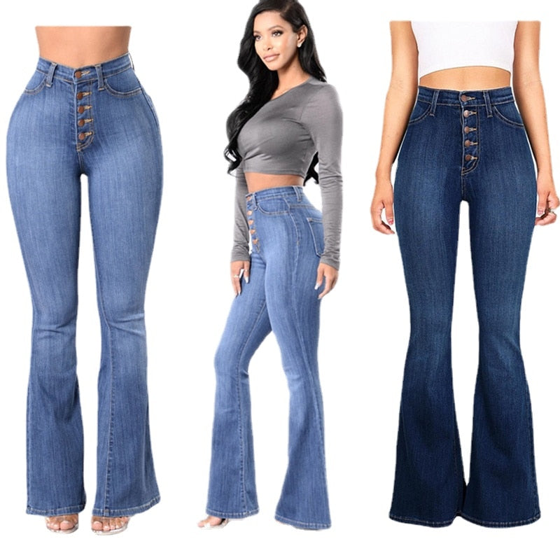 Women High Waist Flare Jeans