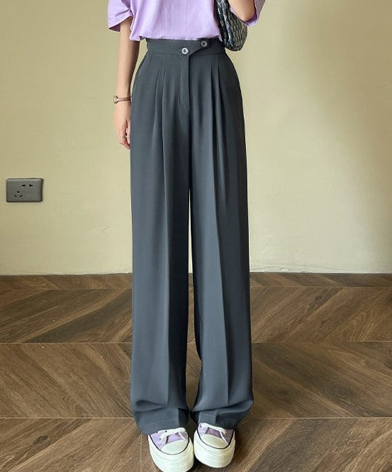 High Waist White Straight Stacked Pants Gray