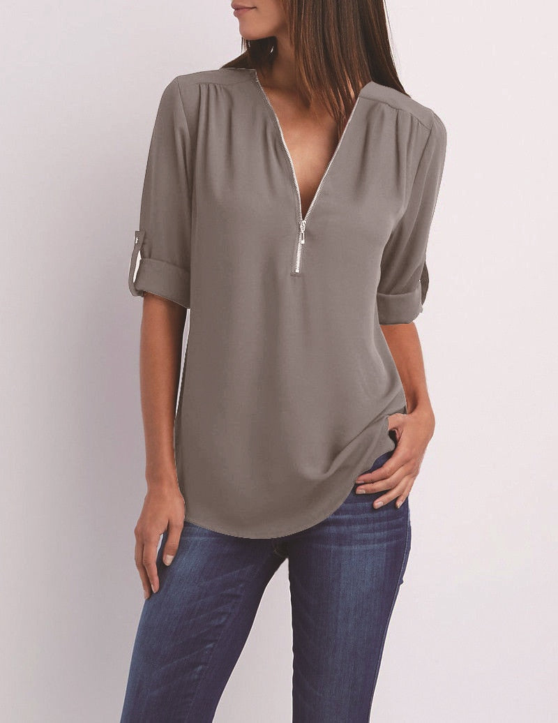 Women Chiffon Blouse Tops gray