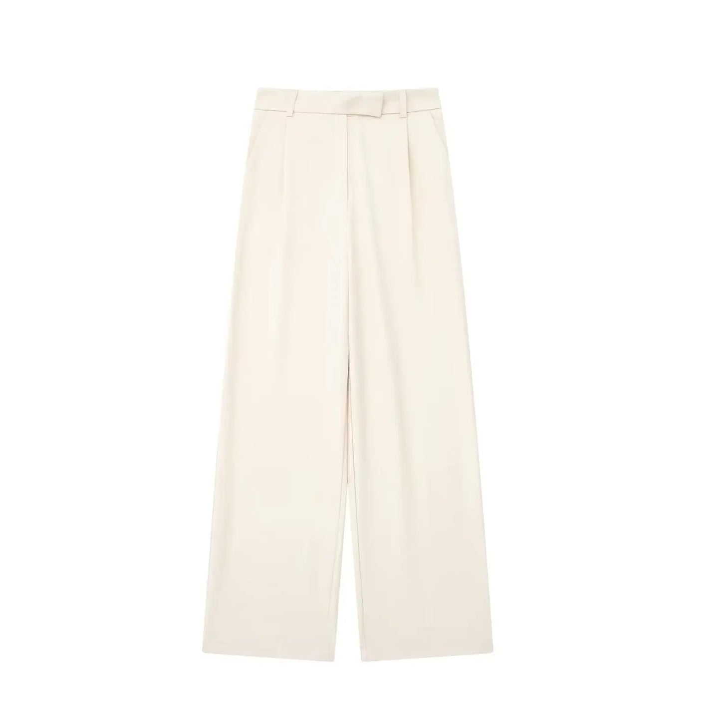 Zipper Straight Vintage High Waist Trousers Beige