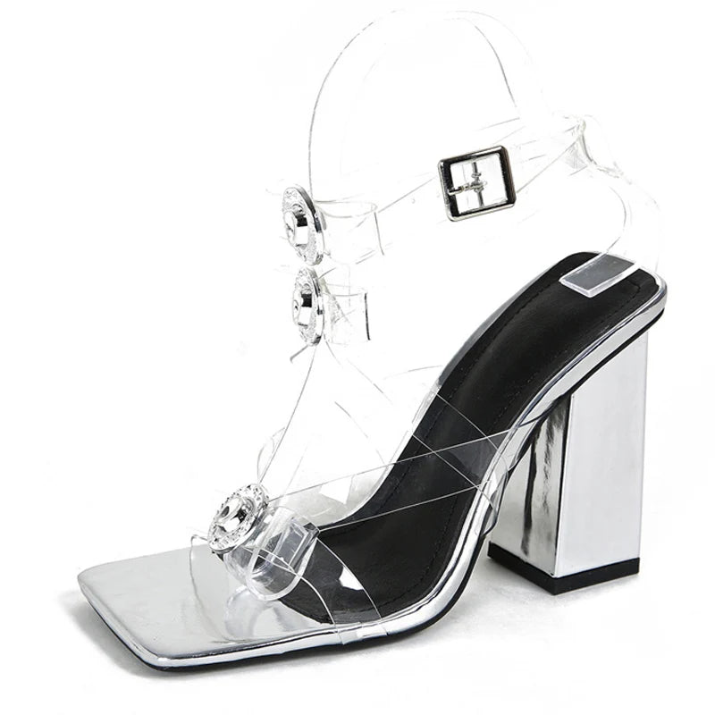 New Fashion Design Metal Button Transparent Sandals