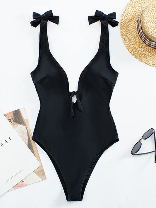 Women Vintage One-piece Halter black Bathing Suits