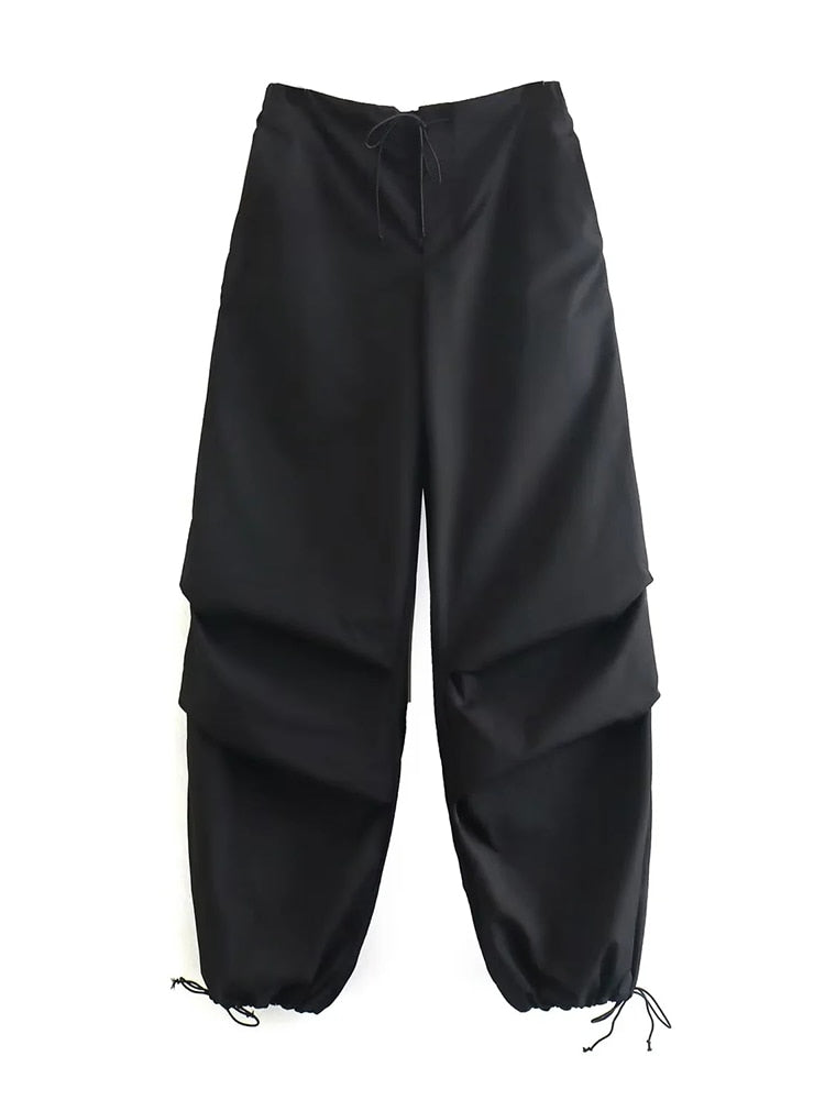 Women Fashion Parachute Cargo Pants Black