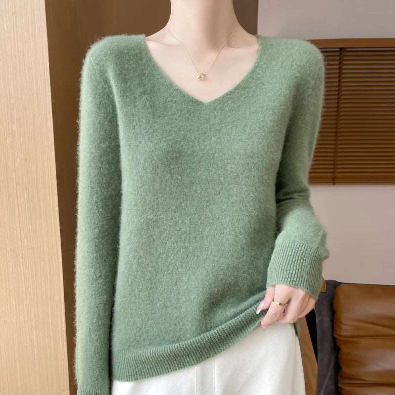 100% Merino Wool V-Neck Sweater Pullover Turquoise CHINA