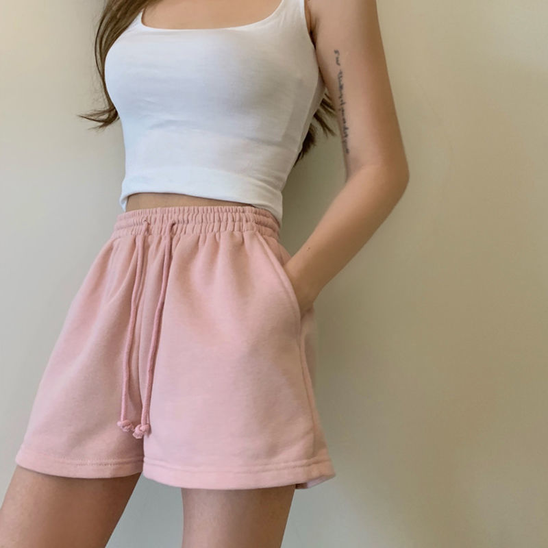 Women Solid Cozy Simple Casual Loose Shorts pink