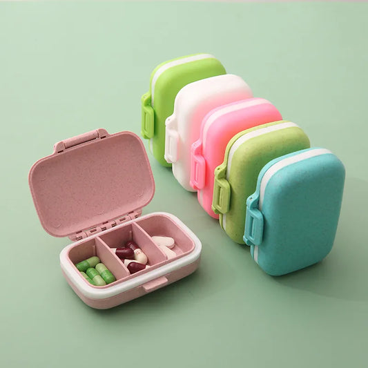 Mini Portable Pills Organizer Case 3 Grids Plastic PillBox