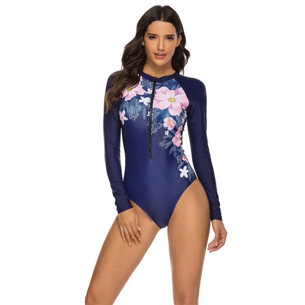 Women Print Zipper One Piece superb Swimsuit