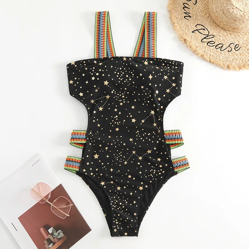 One Piece Push Up Sexy Star Print Swimwear