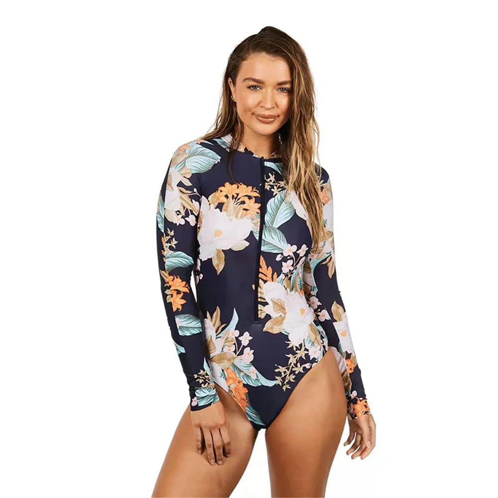 Women Print Blue One Piece Swimsuit