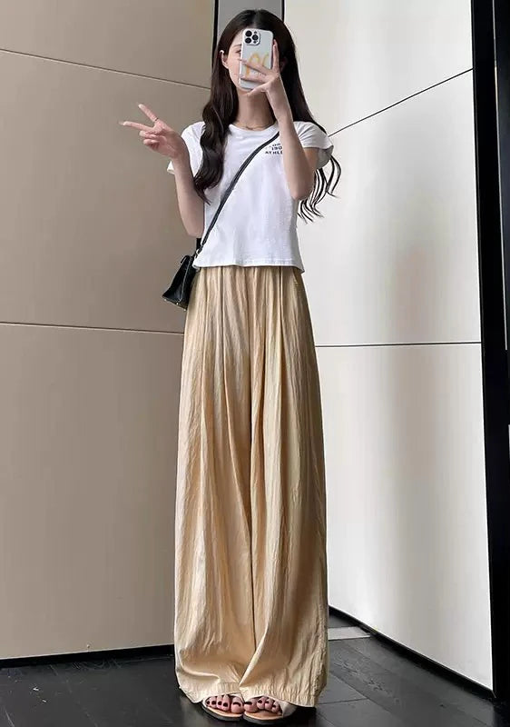 Elasticated waistband Wide Leg Trousers for Women Apricot