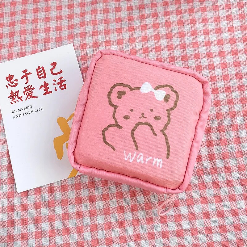 New Diaper Sanitary Napkin Storage Bag Pink Bear