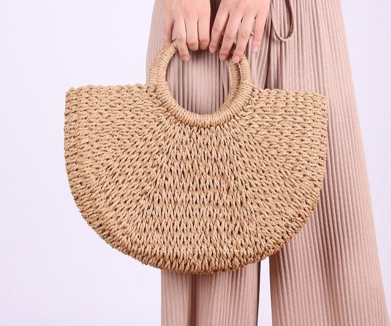 Moon Half Circle Shape Straw Fashion Handbag