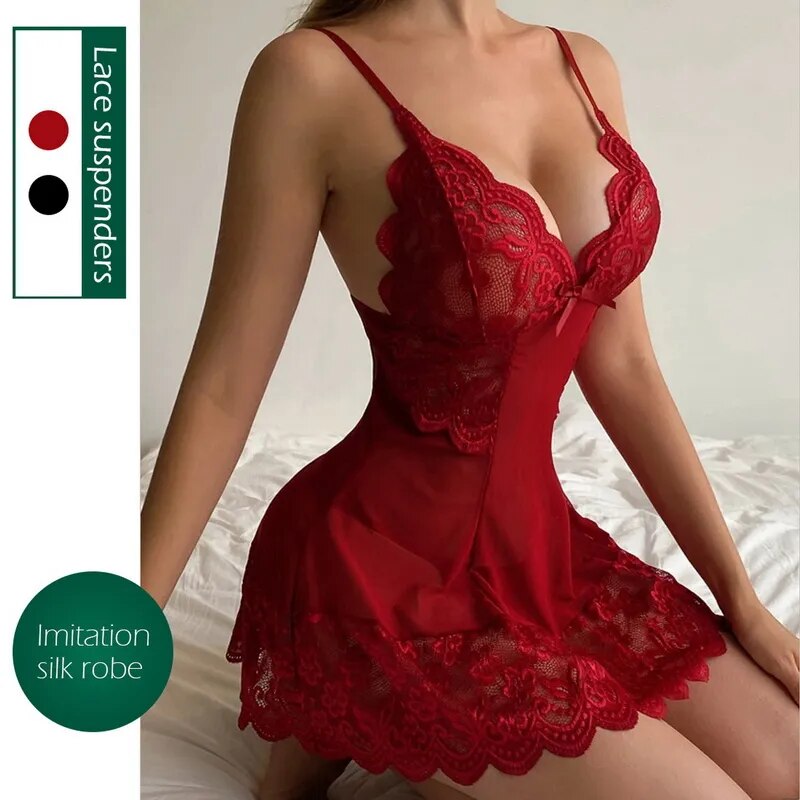 New Woman red Lace Erotic Dress