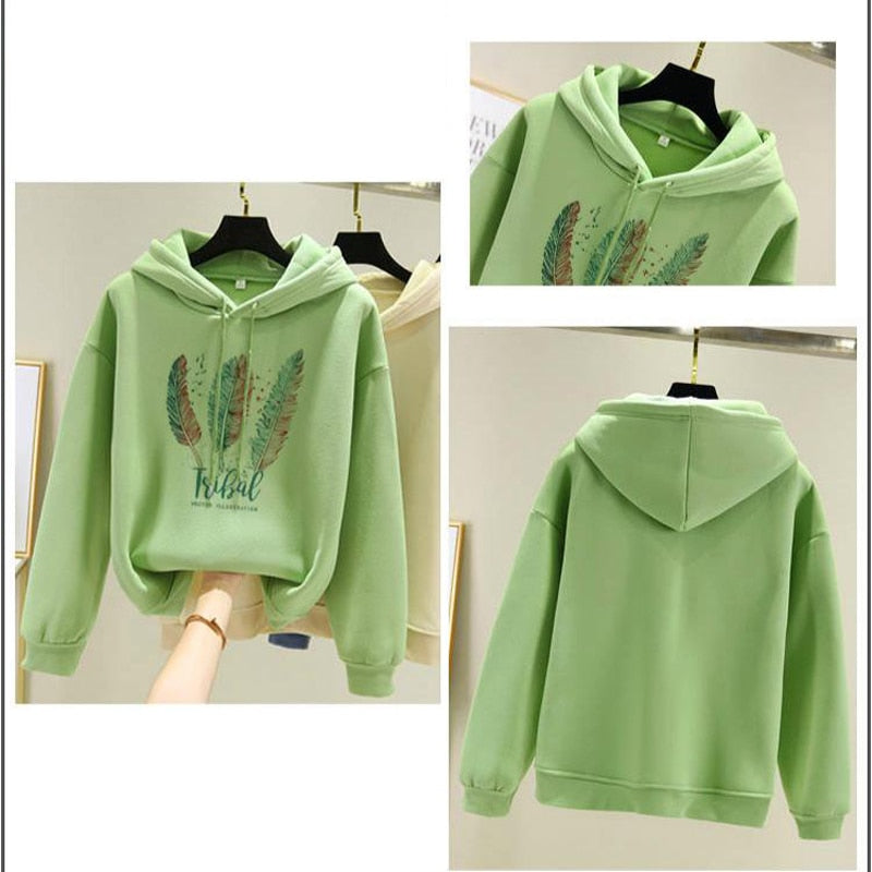 Women Fashion Feather Printed Hoodies