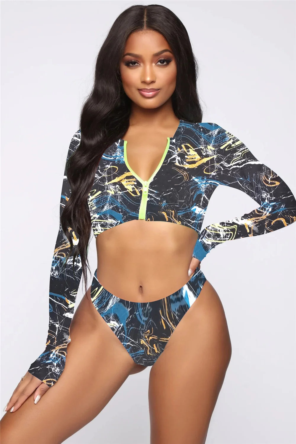 New Long Sleeve Rash Guard Print Swimwear