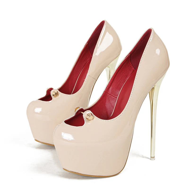 New Round Toe Patent Leather Super High Stiletto Heels