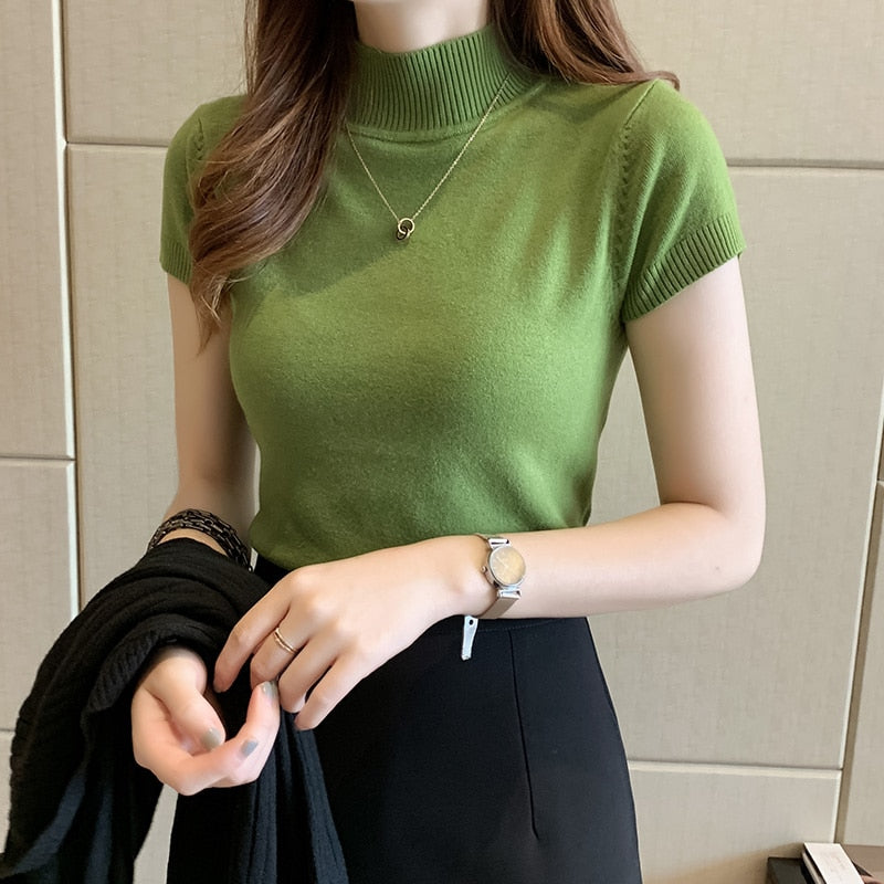 Turtleneck Knitted Blouse Shirt Matcha Green One Size