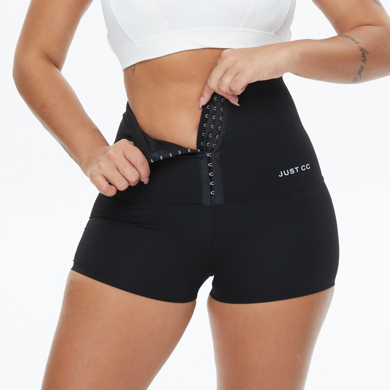 Women High Waist Fitness Gym leggings black short 02 hooks