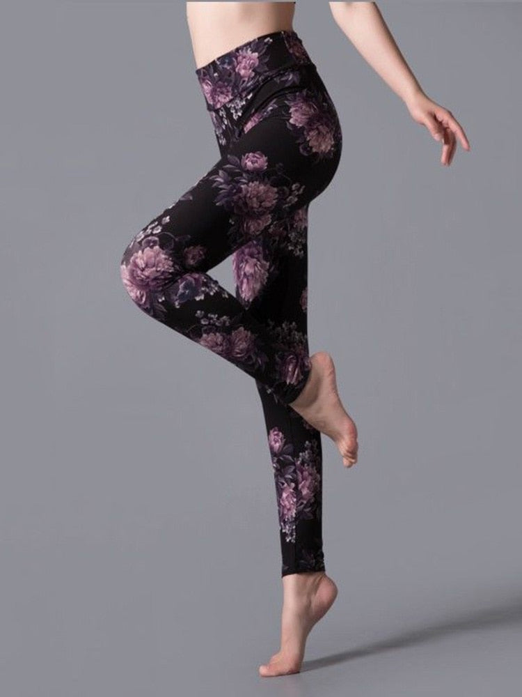 Women Jeggings Elastic Pants PD97 Purple Flower