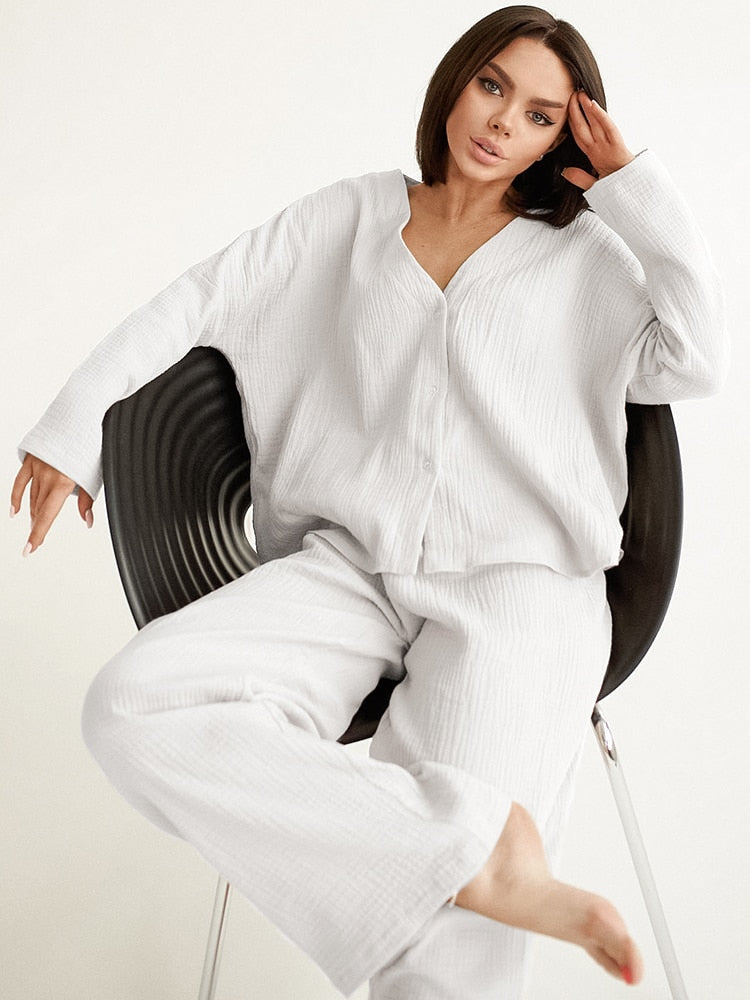 New Linad Khaki Pure Cotton Sleepwear White