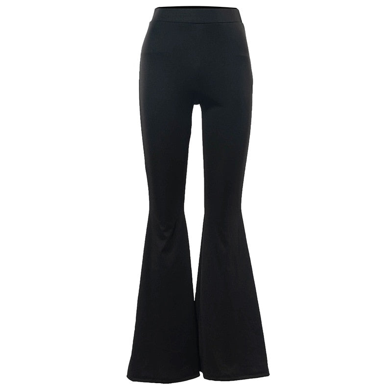 Woman Slim Fitting High Waisted Casual Flare Pants Black Pants L