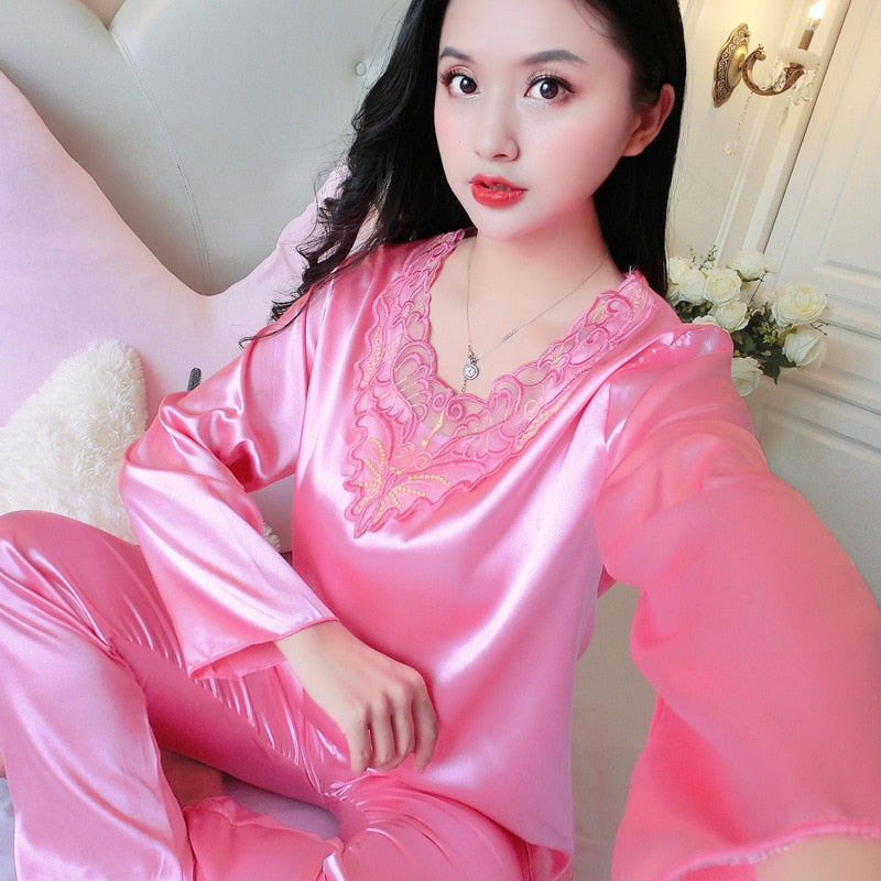 New Plus Size 5XL Satin Pajamas Set