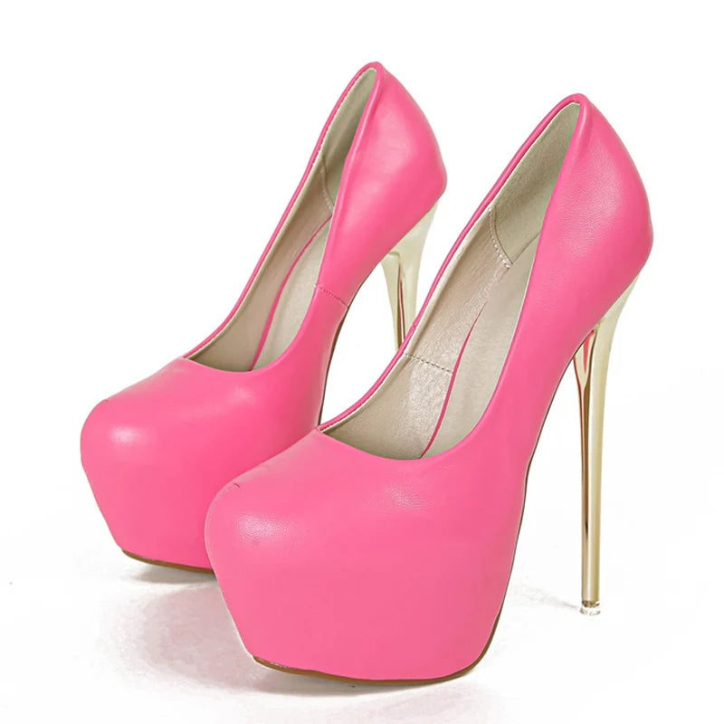 Women platform gold heel Shoes Pink