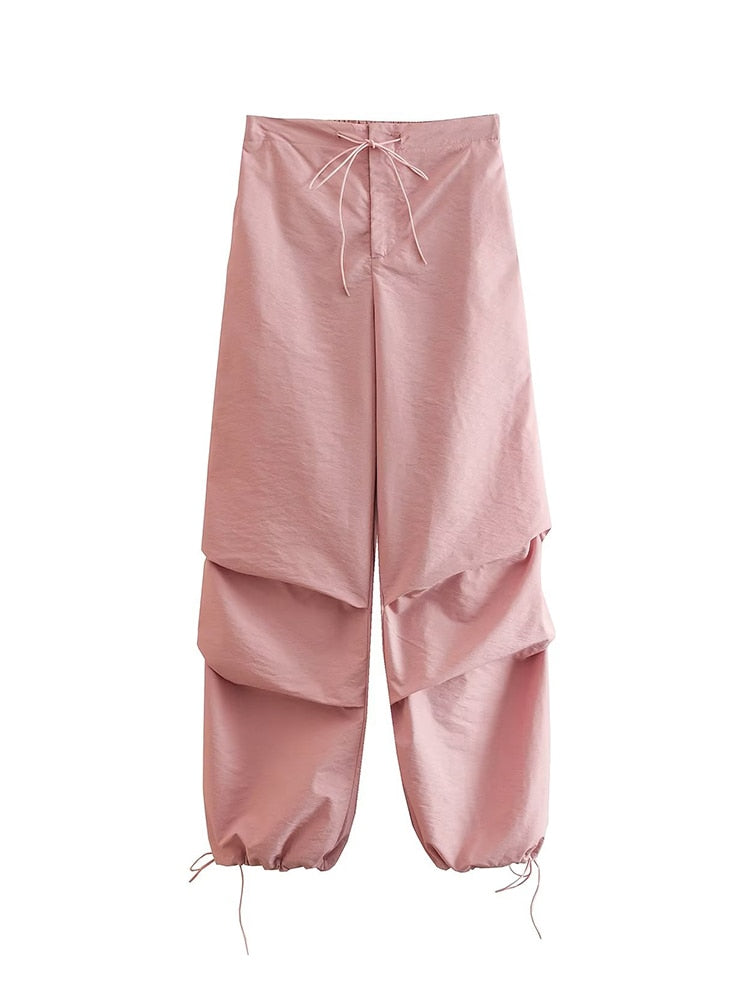 Women Fashion Parachute Cargo Pants Pink