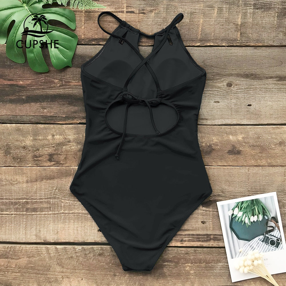 Lace Up Back One-Piece Cut Out tummy control Swimsuit