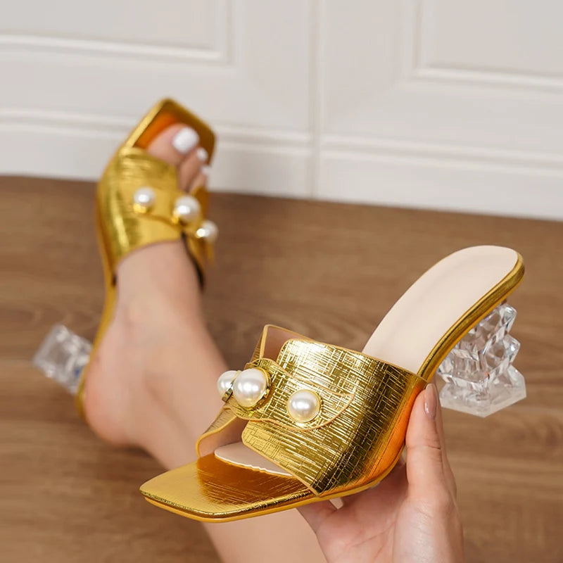 Fashion Chic gold Transparent Heel shoes