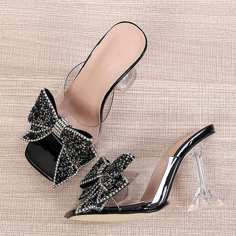 New bow transparent acrylic high heel shoes