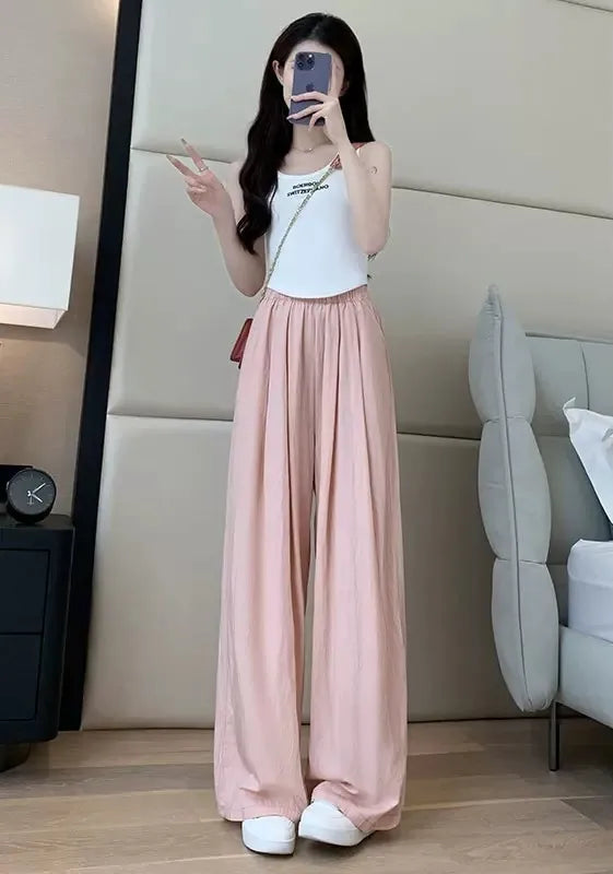 Elasticated waistband Wide Leg Trousers for Women Pink