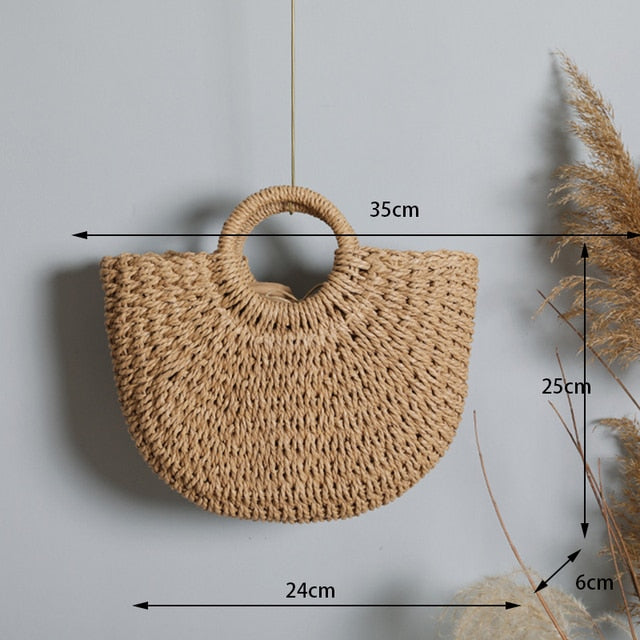 Moon Half Circle Shape Straw Fashion Handbag