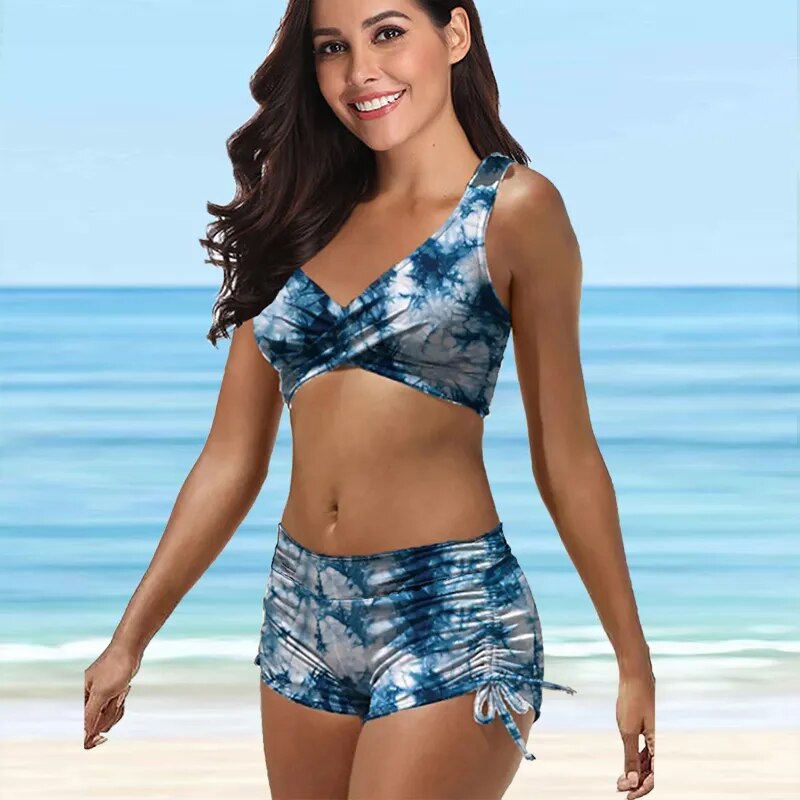 Beautiful two piece ruched drawstring swimsuit