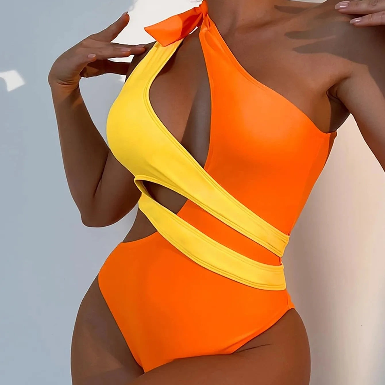 Women Sexy Cut Out Monokini Swimwear orange