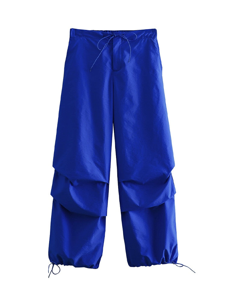 Women Fashion Parachute Cargo Pants Blue