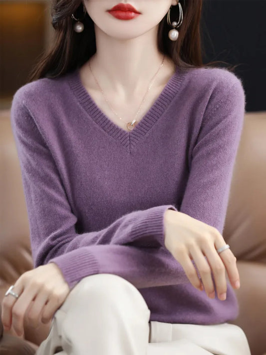 Women V-Neck Long Sleeve Pullover elegant Autumn