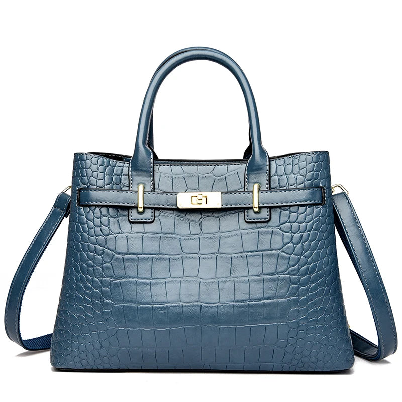 Classic PU Leather animal pattern handbag Blue