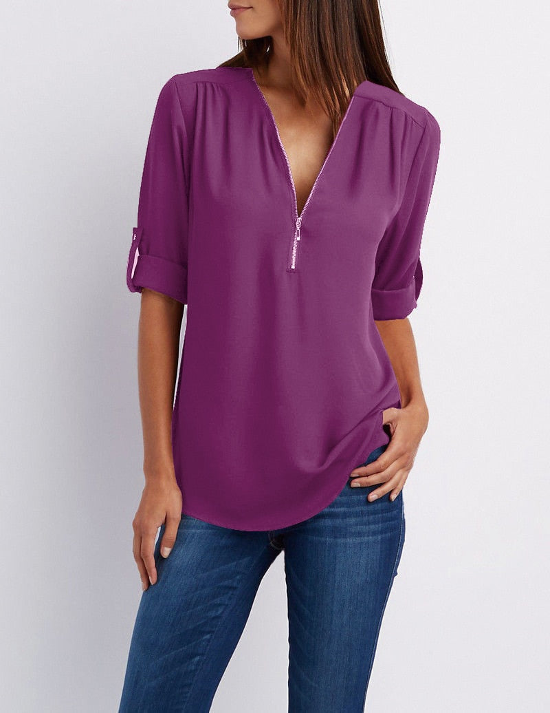 Women Chiffon Blouse Tops purple