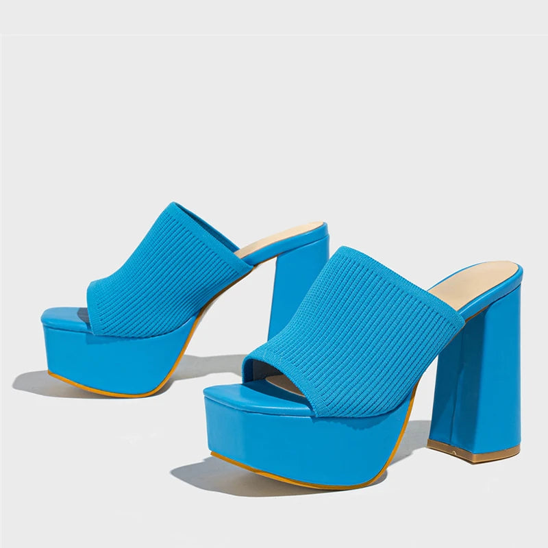 Women's 11.5CM Thick High Heels Blue