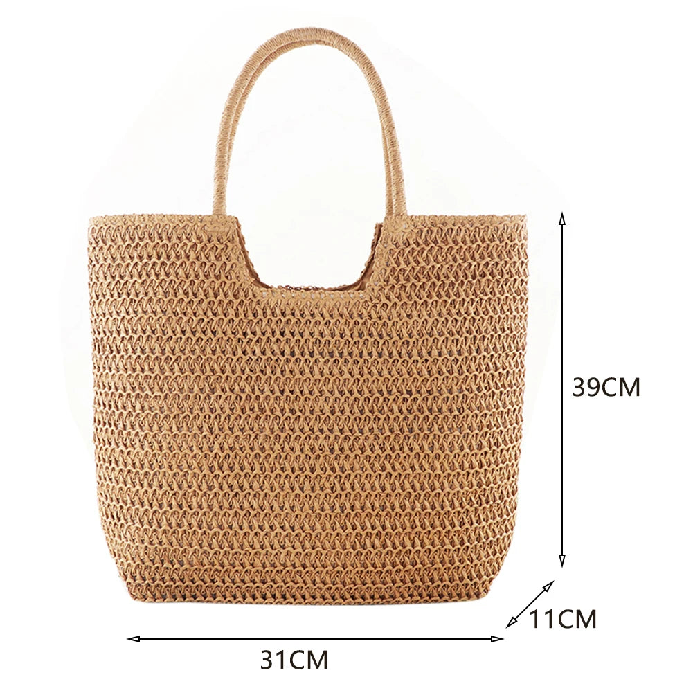 Casual summer Straw Tote Bag Light Brown