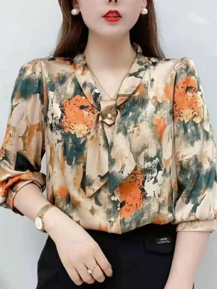 Summer Style Chiffon Blouses Shirt orange