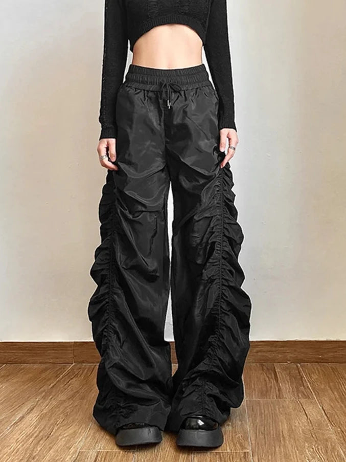 High Waist Wide Leg Lantern Trousers black