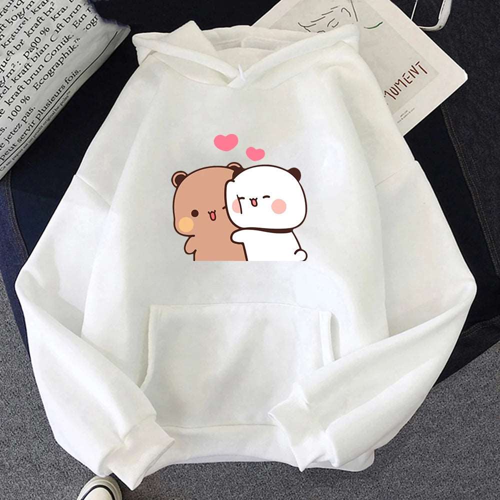 Cartoon Panda Women Hoodie Sweatshirt white